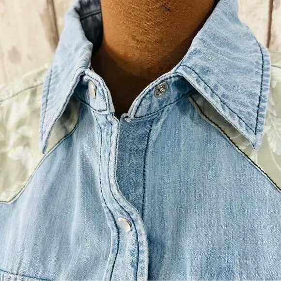 Free People x Sandrine Rose - NWT Western Short Sleeve Denim Shirt - Picture 4 of 12